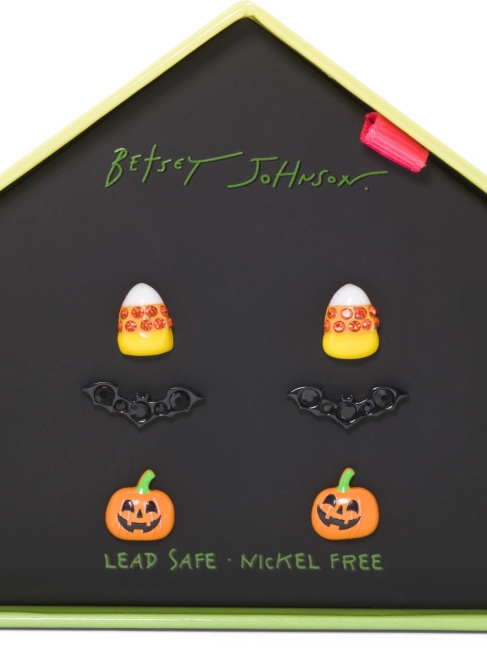 New Betsey Johnson Halloween candy corn bat pumpkin faux crystals earrings